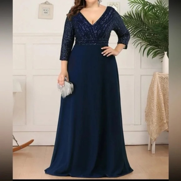 Plus sequin 3/4 sleeve Formal Prom Evening Party Wedding Dress - Picture 10 of 10